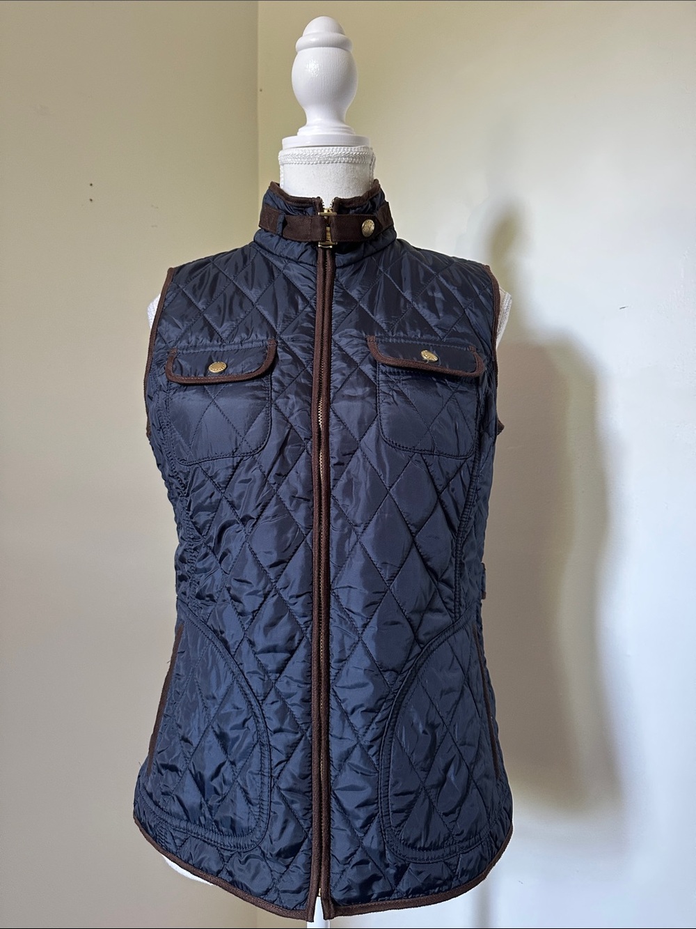BANANA REPUBLIC Navy Blue Quilted Equestrian Preppy Old Money Vest Small